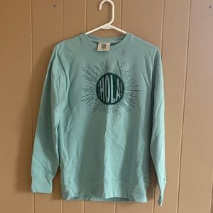 Hola Graphic Sweatshirt in Light Blue/Green